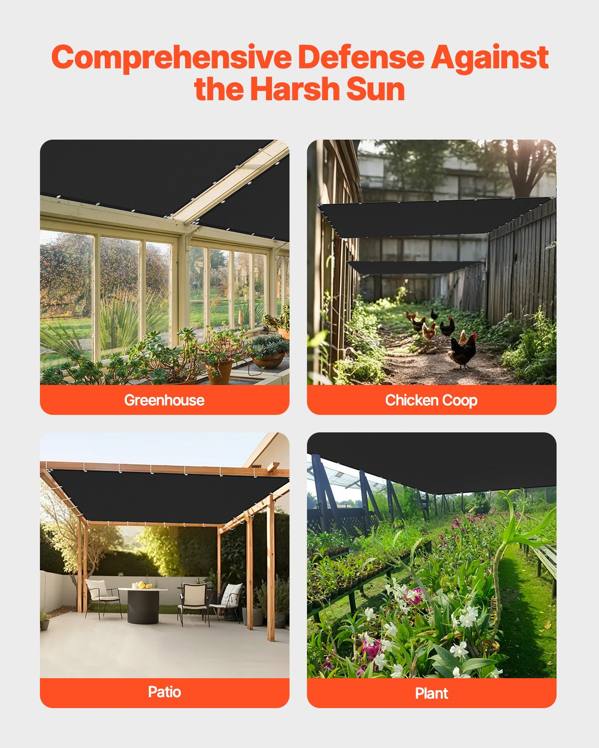 VEVOR 90% Sun Shade Cloth Privacy Screen 8 x 12 ft for Patio Garden (Black)