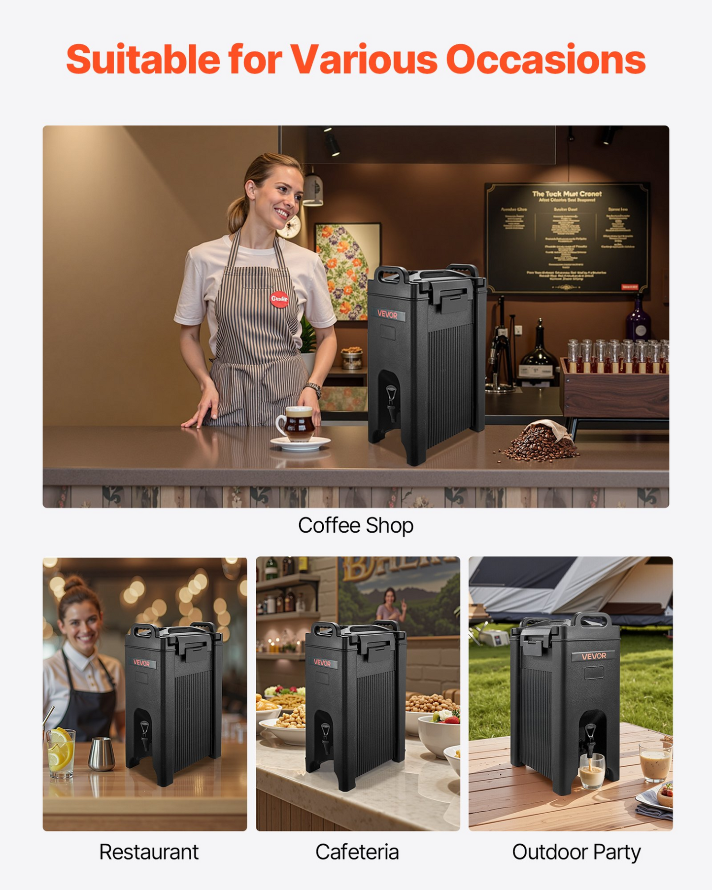 VEVOR Insulated Hot and Cold Beverage Dispenser 5Gal/19L Drink Server Pack of 2