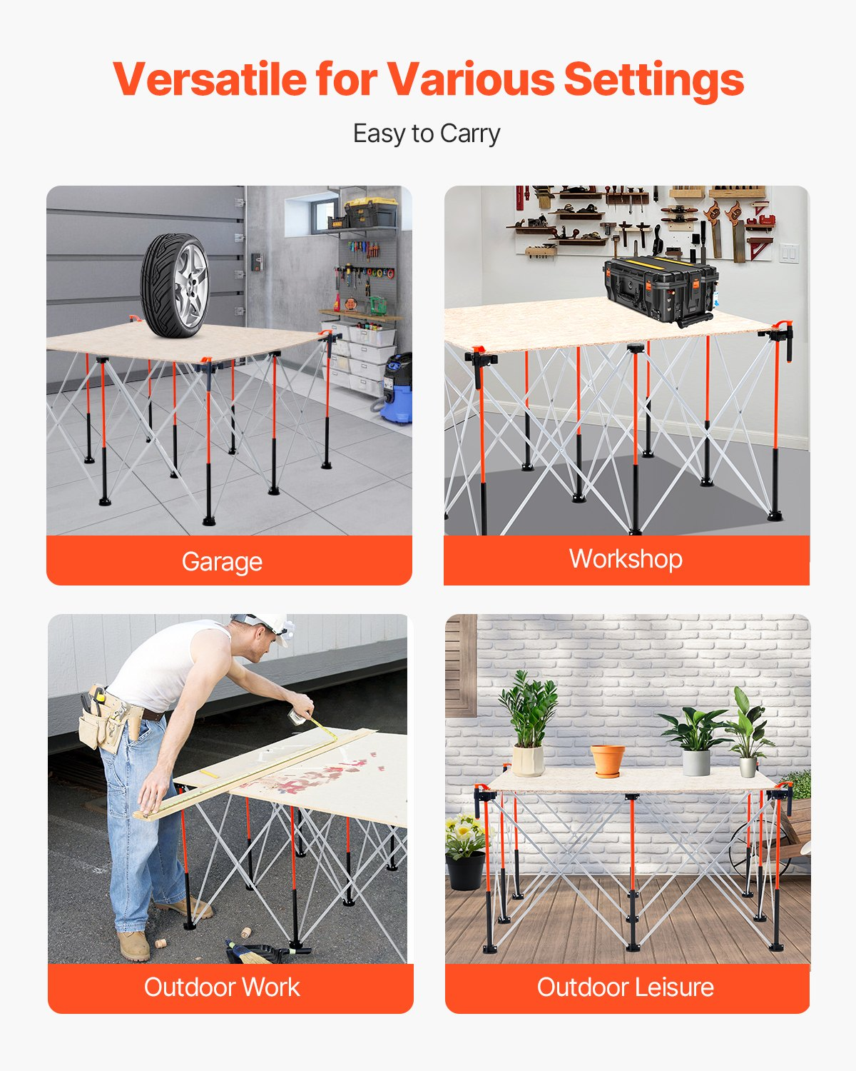 VEVOR Portable Folding Workstand 1264 x 1264 mm Collapsible Work Stand 1589 kg