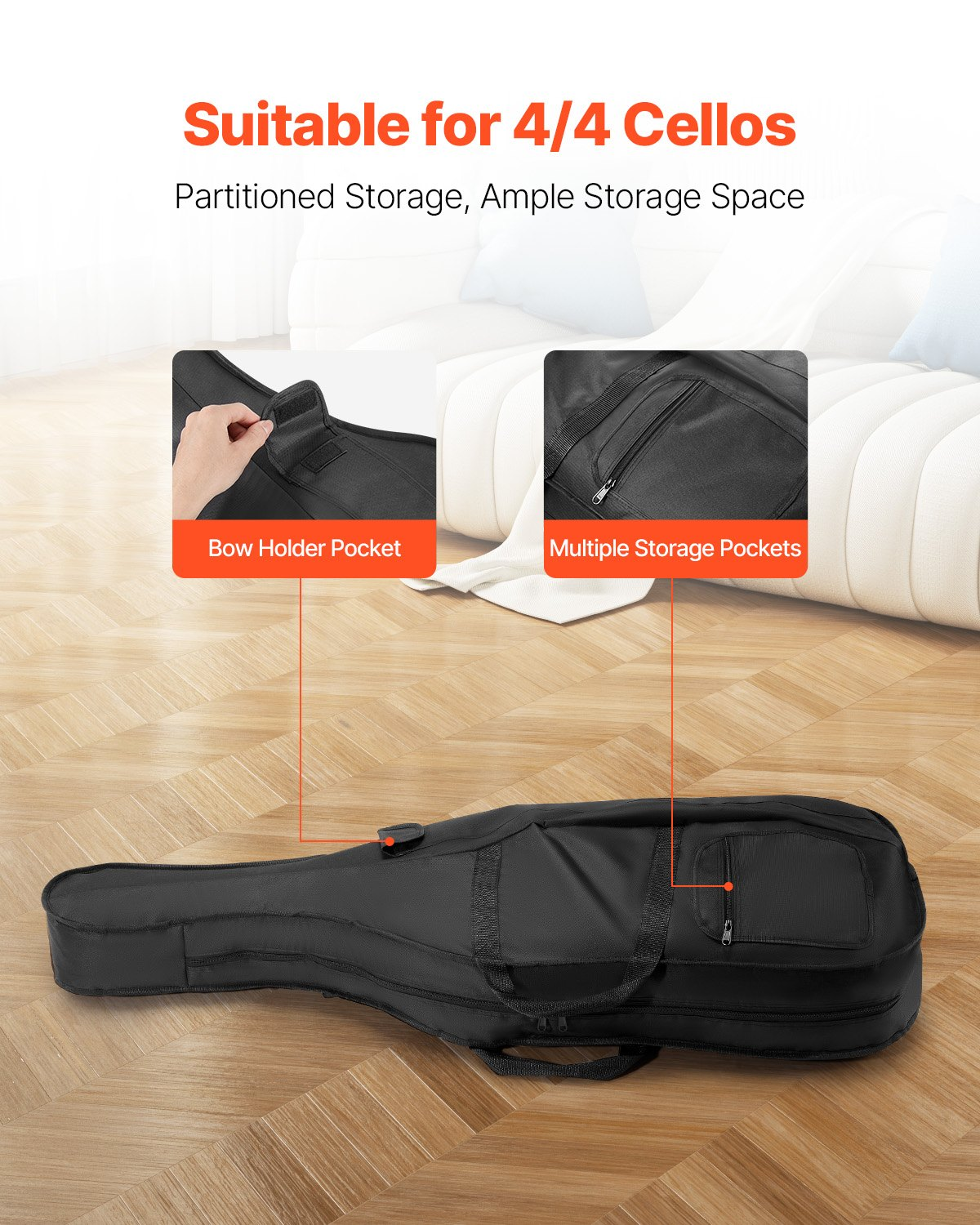 VEVOR Portable Composite Carbon Fiber 4/4 Full Size Cello Case Carrying Bag