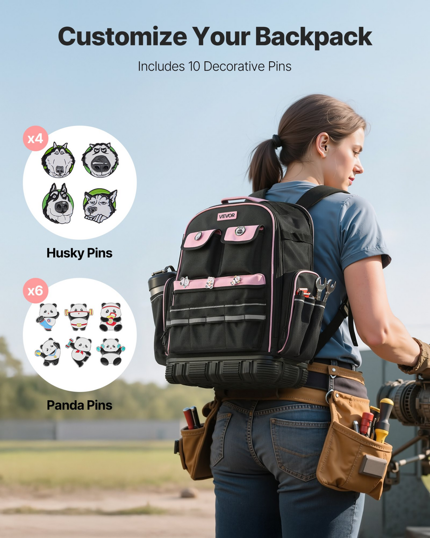 VEVOR Tool Backpack 56 Pockets Tear-resistant Jobsite Backpack for Electrician