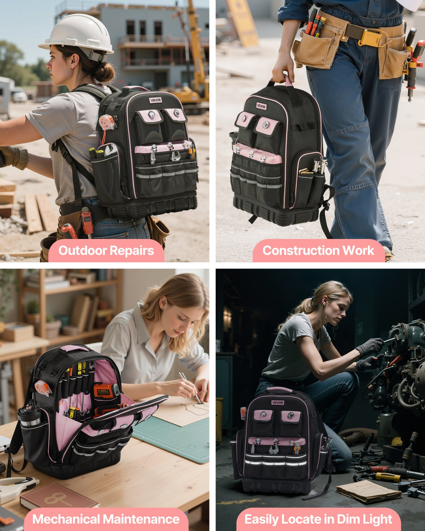 VEVOR Tool Backpack 56 Pockets Tear-resistant Jobsite Backpack for Electrician
