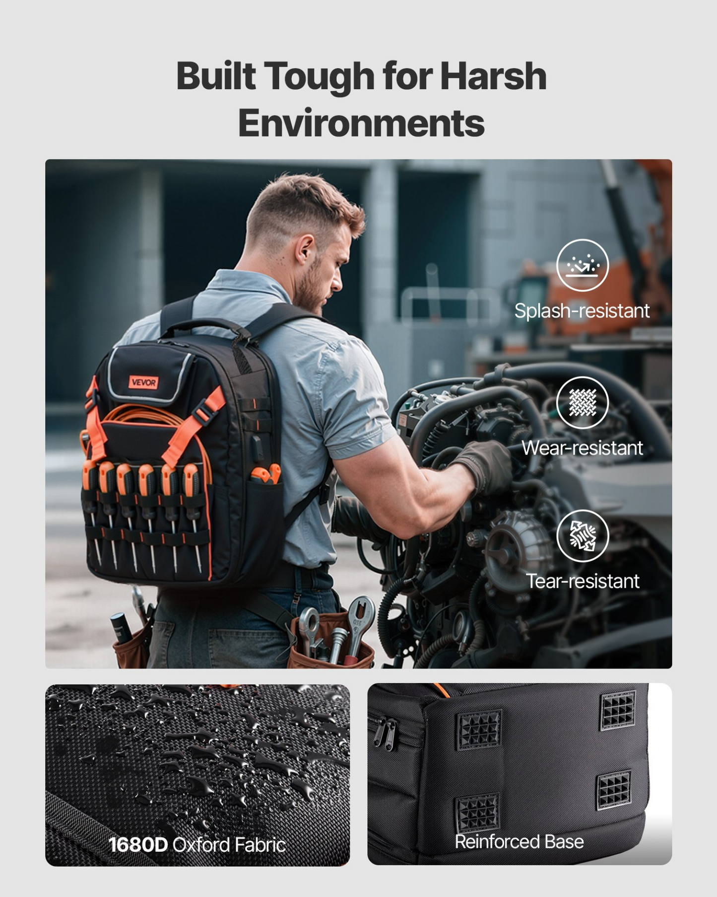 VEVOR Tool Backpack 45 Pockets Tear-resistant Jobsite Backpack for Electrician