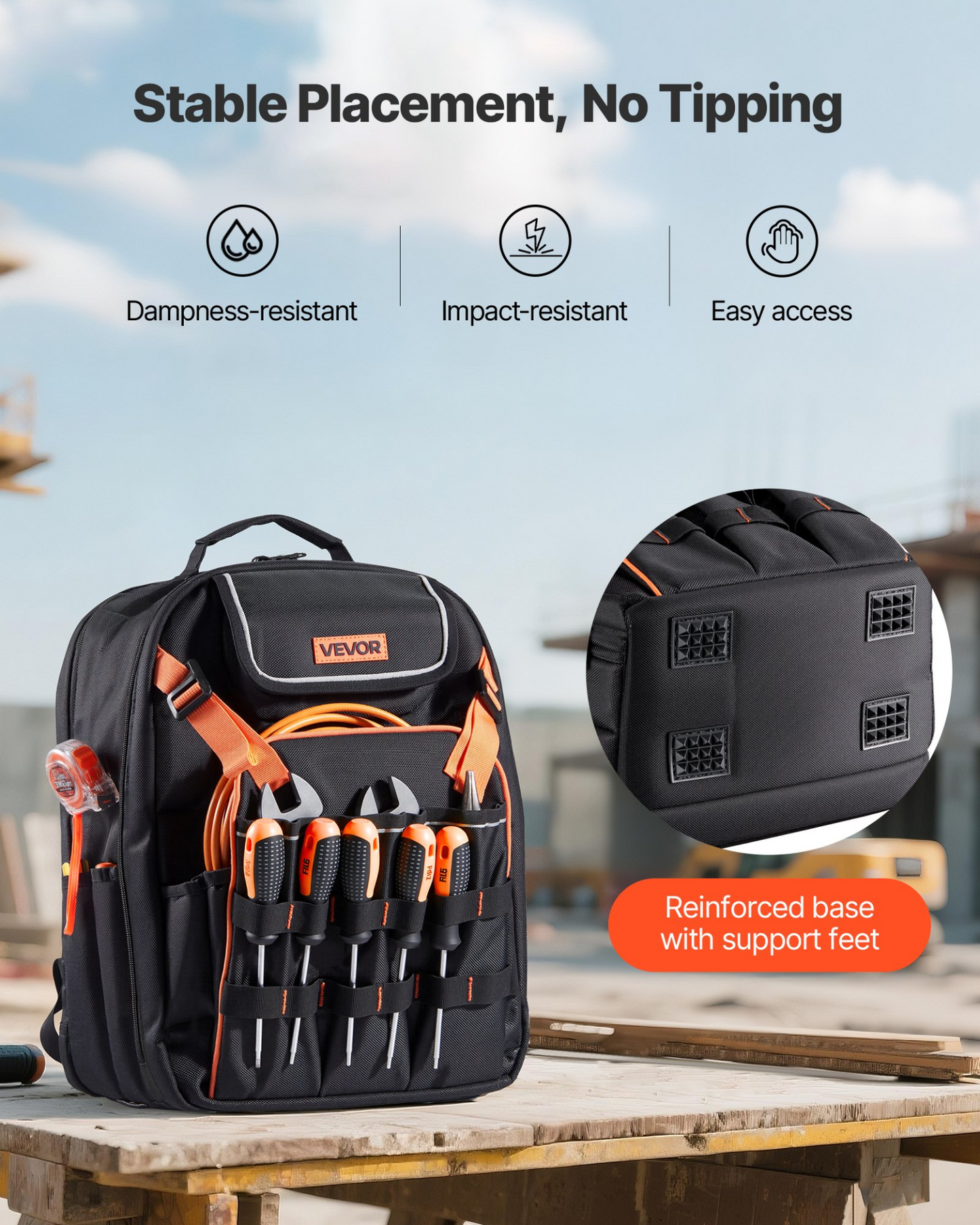 VEVOR Tool Backpack 45 Pockets Tear-resistant Jobsite Backpack for Electrician