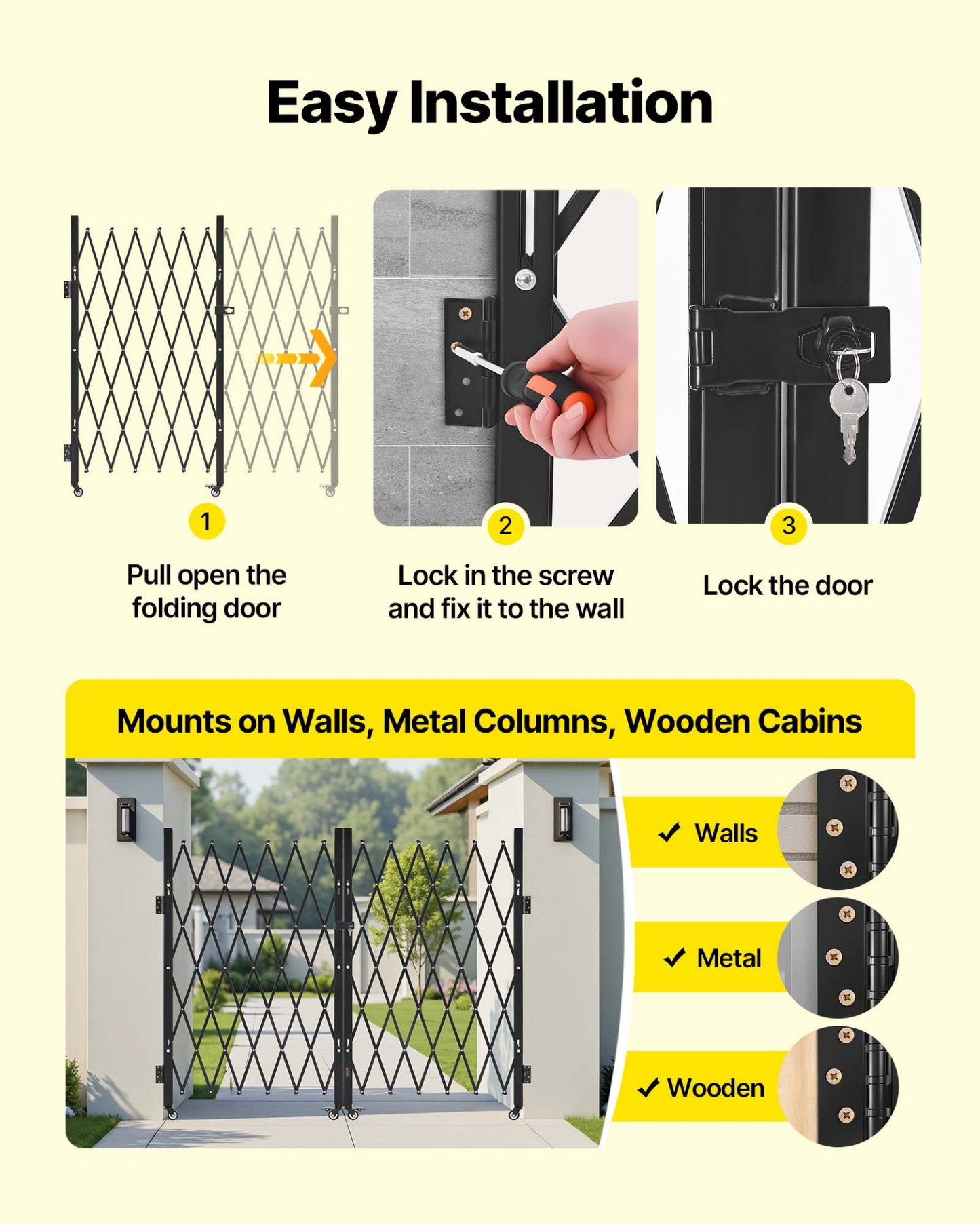 VEVOR Double Folding Security Gate Lockable Scissor Gate 125.98 x 63.19 in(WxH)