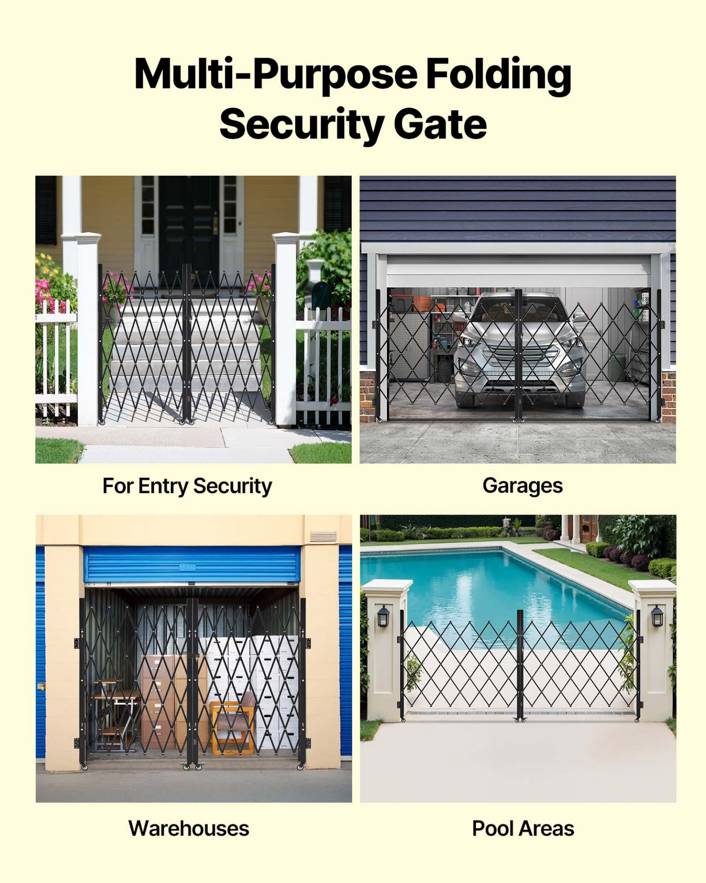 VEVOR Double Folding Security Gate Lockable Scissor Gate 125.98 x 63.19 in(WxH)
