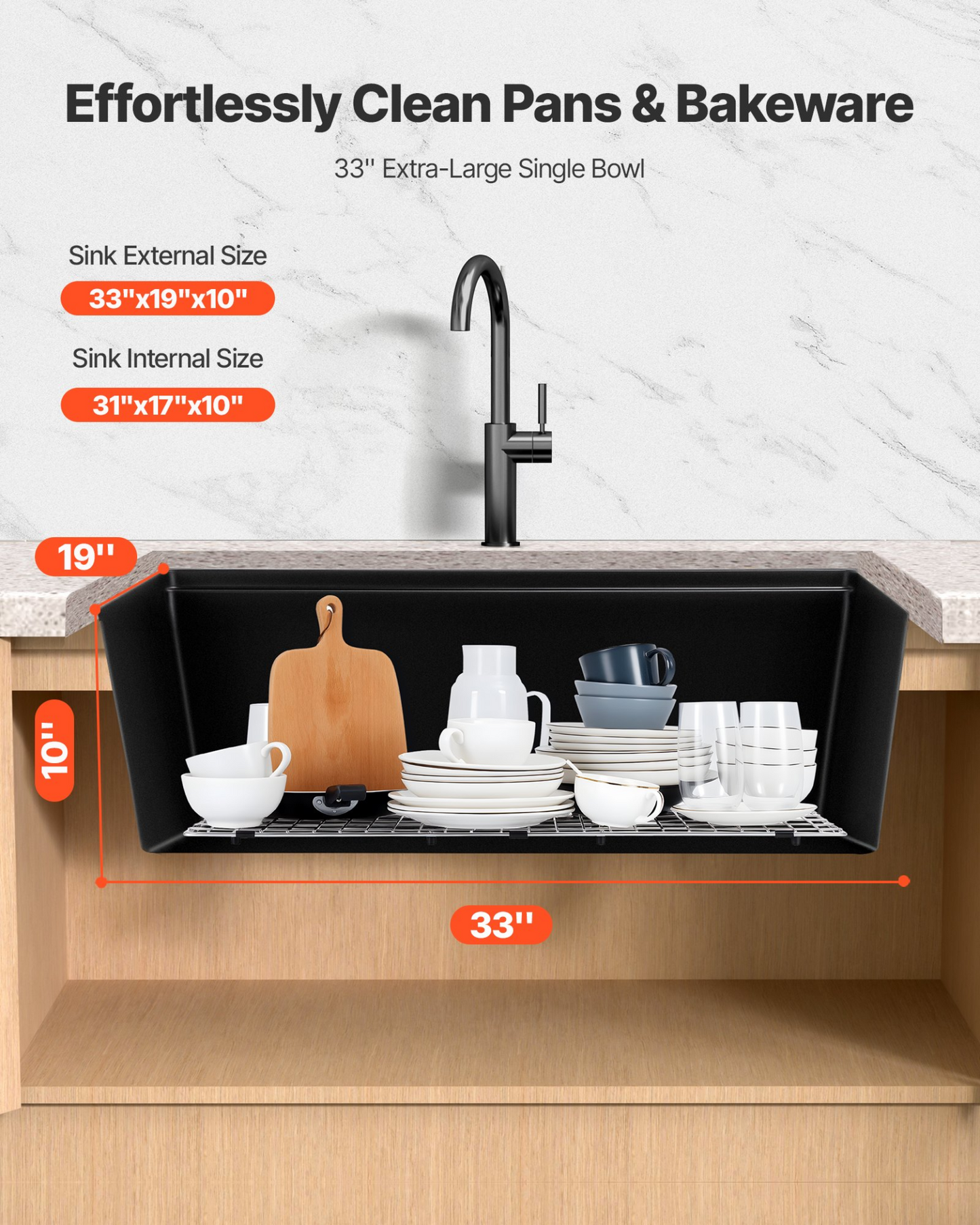 VEVOR 84 cm Granite Kitchen Sink Undermount Single Bowl Drop-In Basin for RV Bar