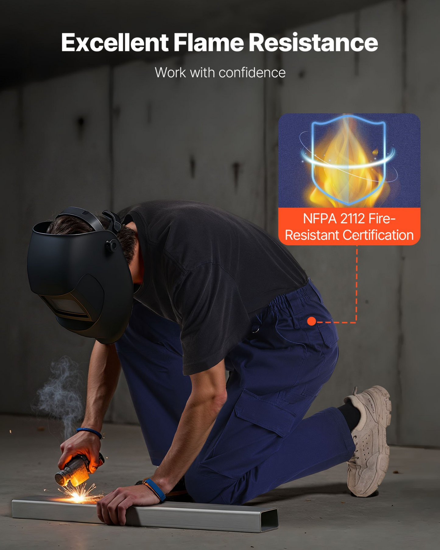 VEVOR FR Pants for Men Flame-Resistant Cargo Pants Multi-Pockets L Dark Blue