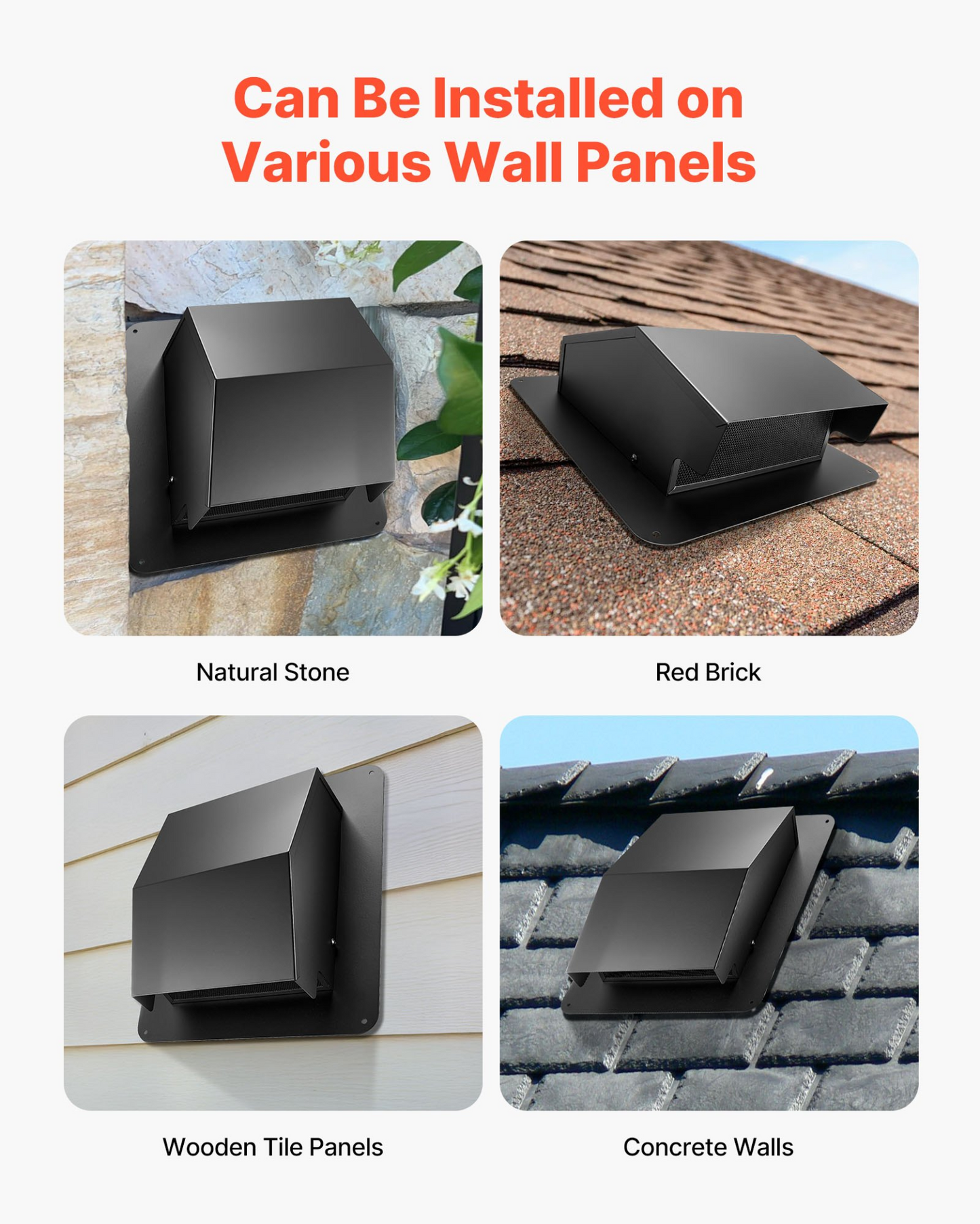 VEVOR 198mm Hooded Wall Vent Cover SPCC Steel Roof Exhaust 1 Pack Black