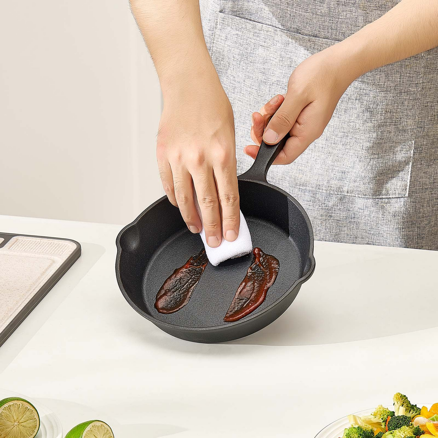 VEVOR 3Pcs Cast Iron Skillet Frying Pan Set 160 220 265 mm Handle Seasoned Black