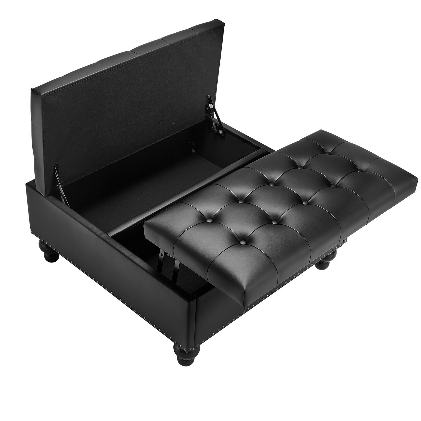 VEVOR 34 in Square Leather Ottoman with Storage Coffee Table for Living Room