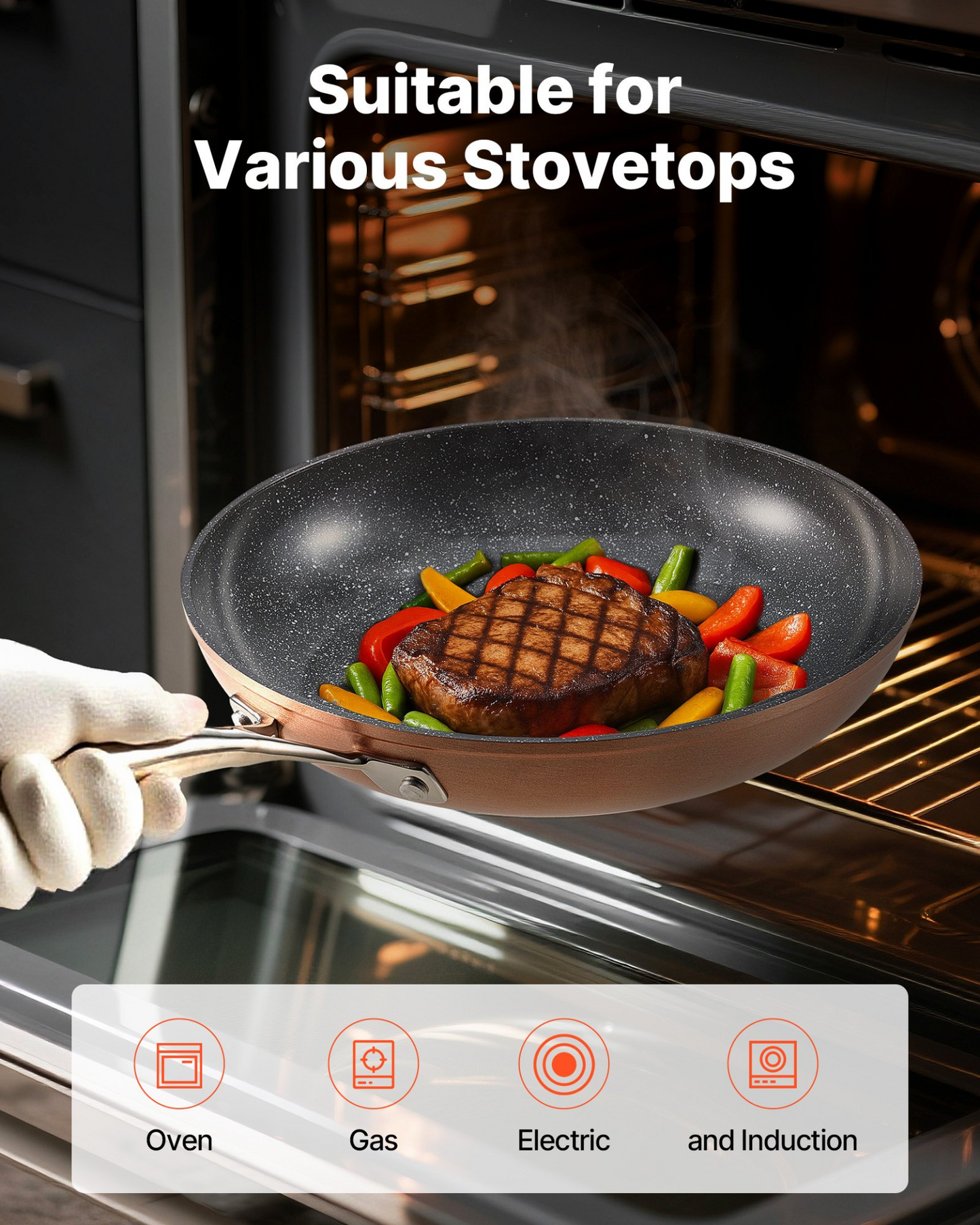 VEVOR 3 Pcs Frying Pan Aluminum Skillet Set 200 270 300 mm Handle Seasoned Grey