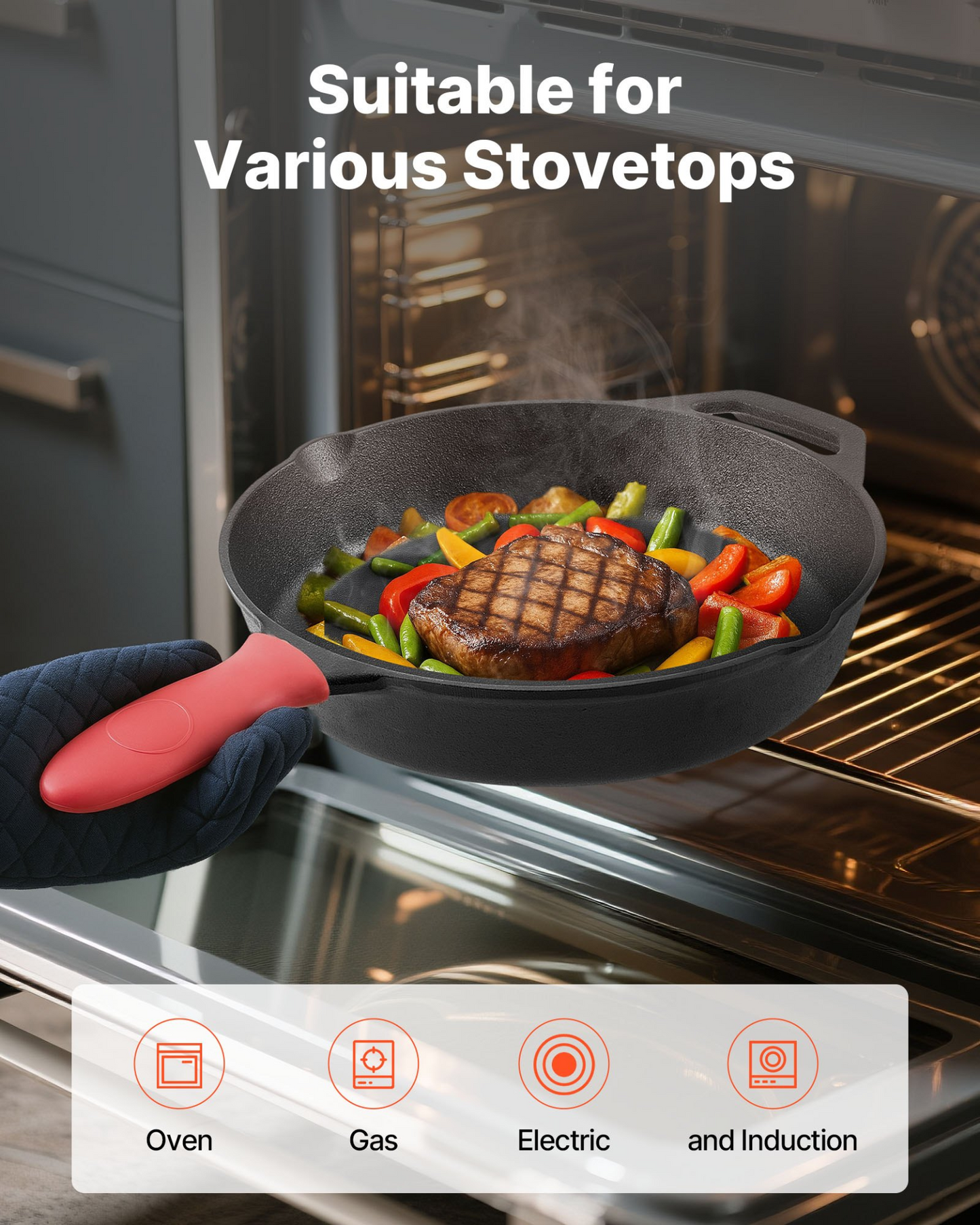 VEVOR 4 Piece Cast Iron Skillet Frying Pan Set 155 205 260 305 mm Handle Black