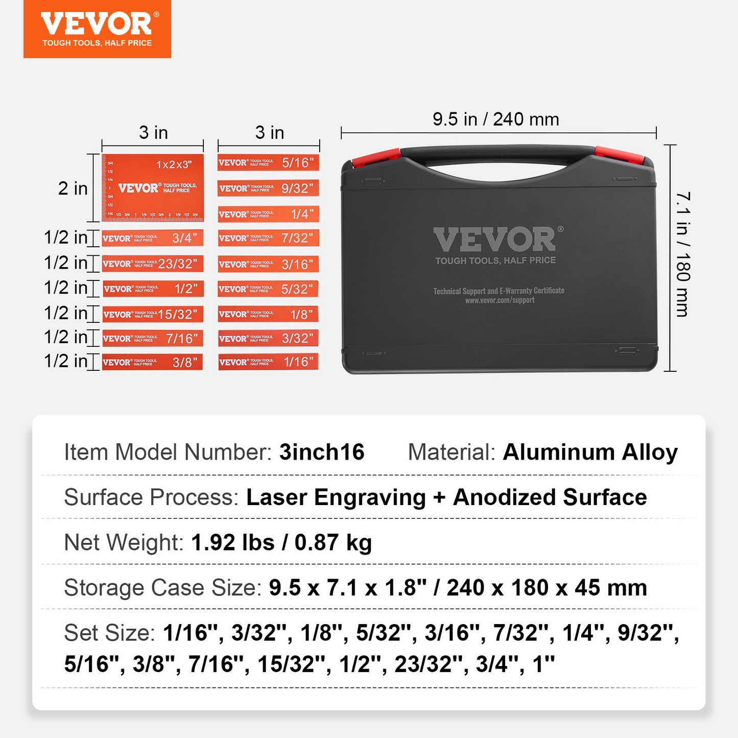 VEVOR Setup Blocks Woodworking Height Gauge Set 16PCS Precision Set up Bars