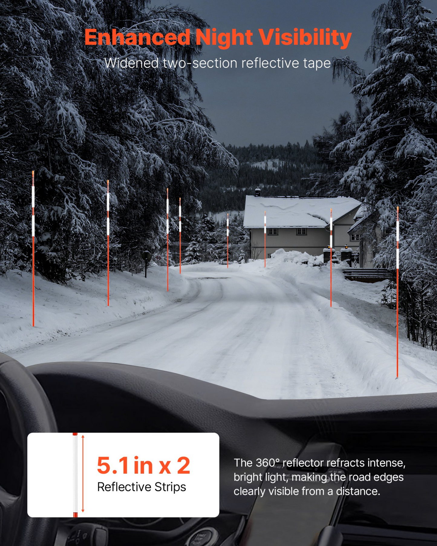 VEVOR 20Pcs Reflective Driveway Markers 5/16" Dia 58 in Snow Stakes Reflectors