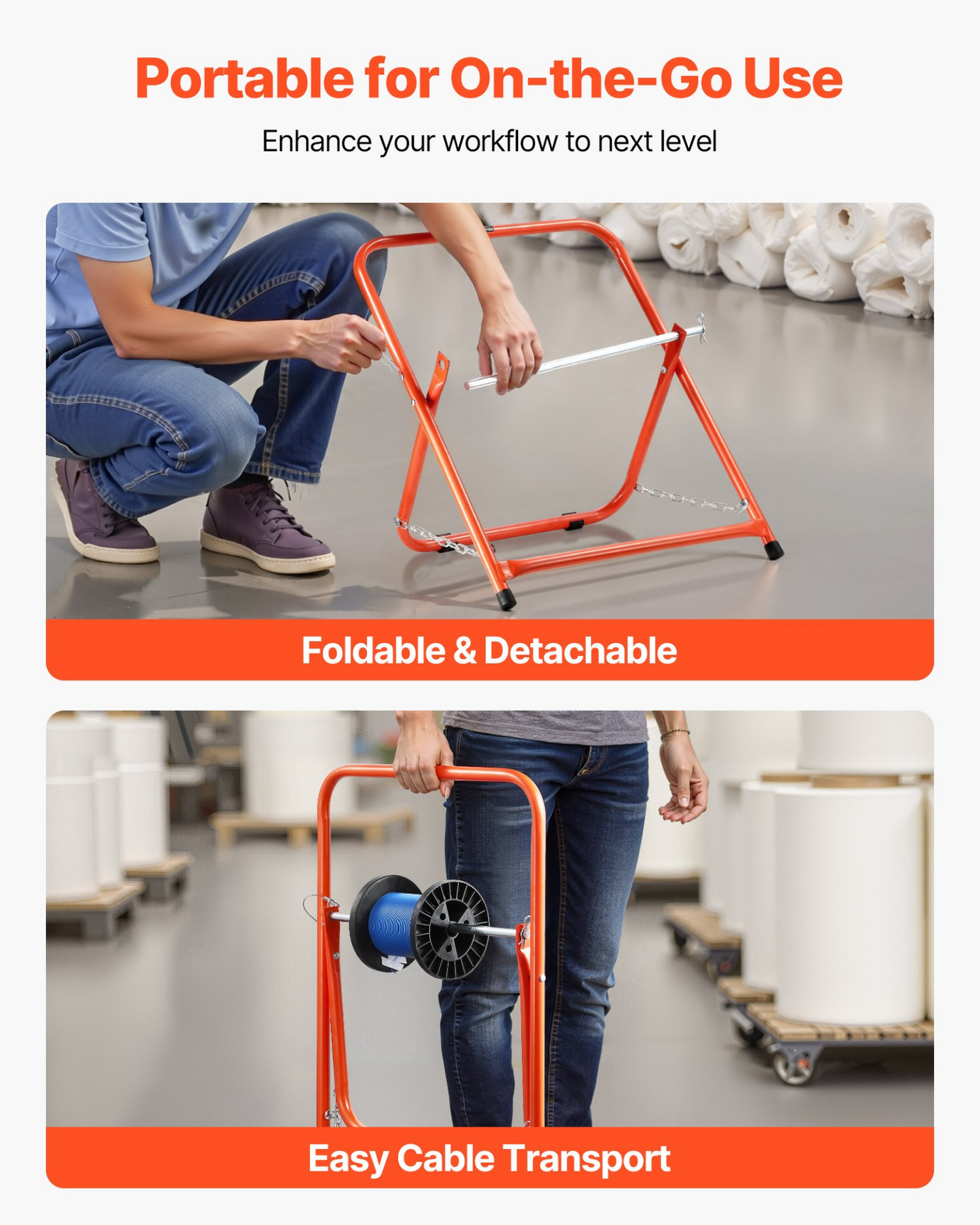 VEVOR Foldable Wire Spool Rack Heavy Duty Cable Caddy Electrical Industrial