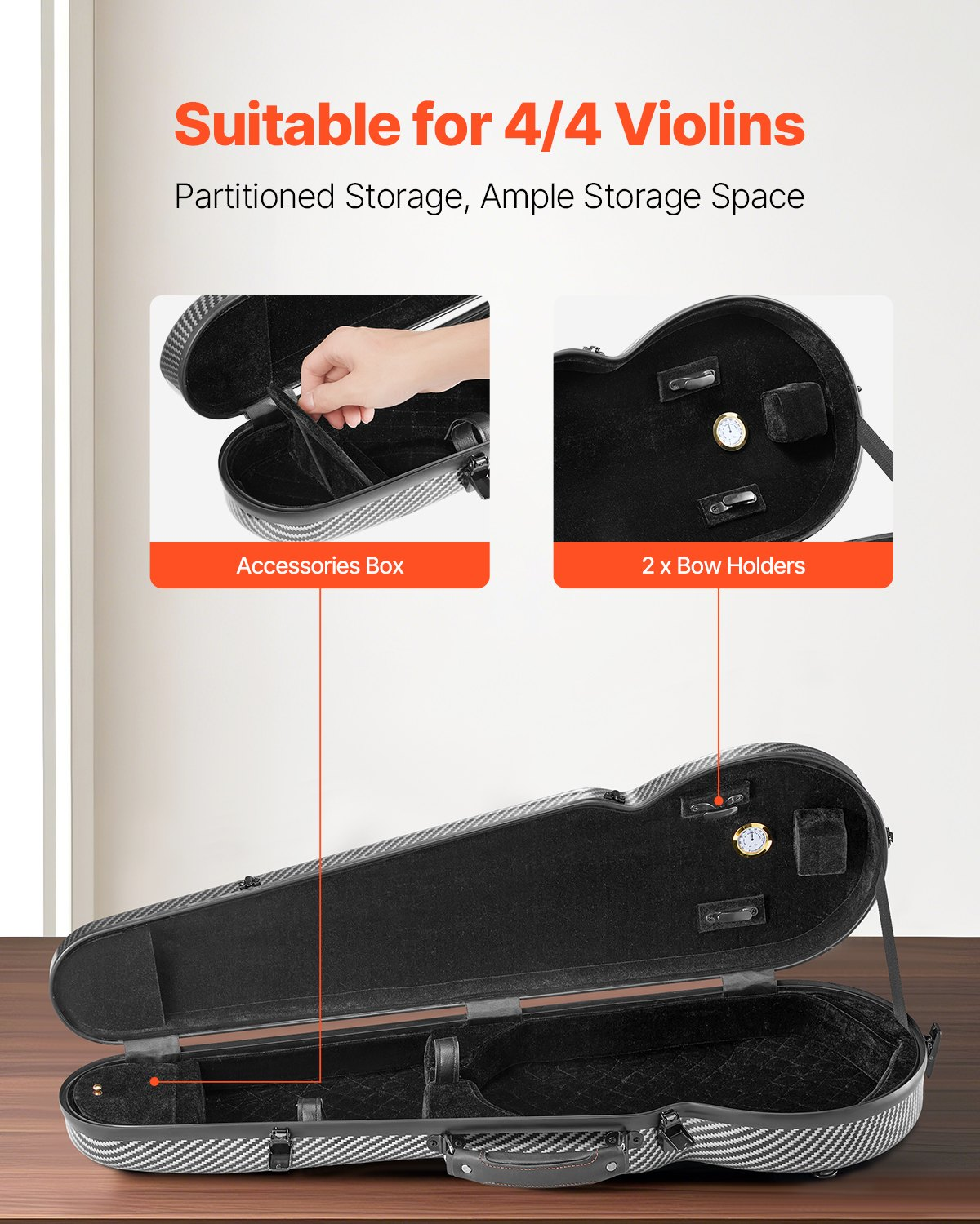 VEVOR Portable Composite Carbon Fiber 4/4 Full Size Violin Case Carrying Bag