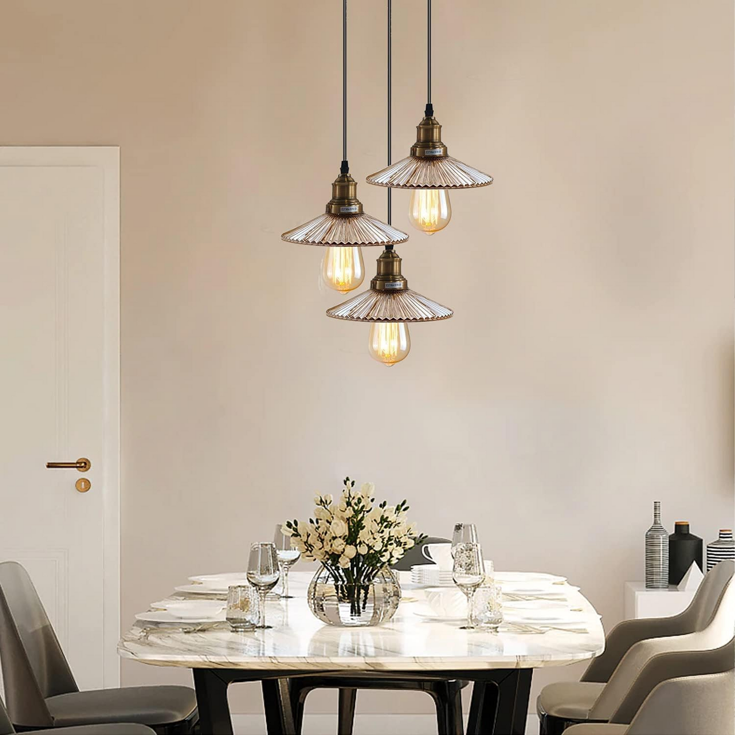 3 Way Ceiling Pendant Light Cluster Light Fitting Glass Lampshade Yellow Brass Finish Home E27 Lighting Kit~1559
