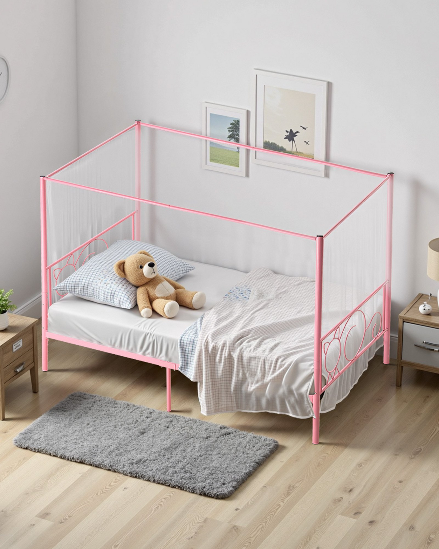VEVOR Twin Size Canopy Bed Frame Metal Canopy Bed with Headboard & Four Posters