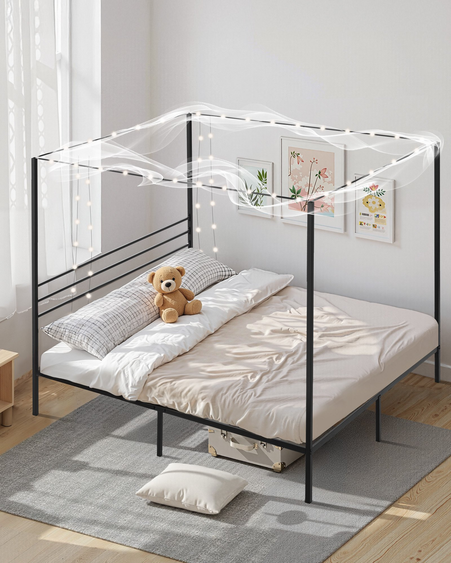 VEVOR King Size Canopy Bed Frame Metal Canopy Bed with Four Posters Black