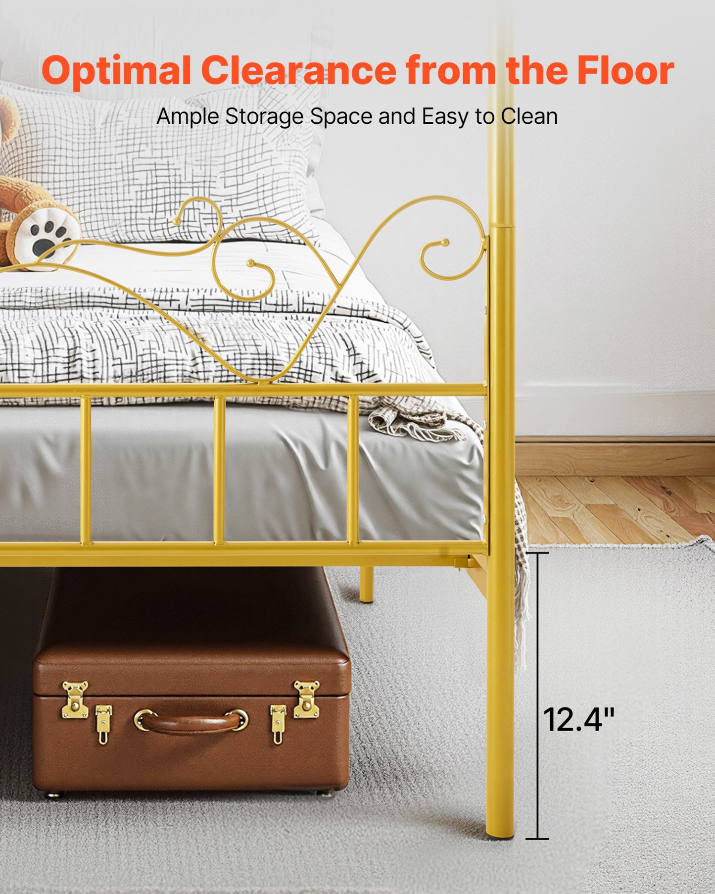 VEVOR Queen Size Canopy Bed Frame Metal Canopy Bed with Headboard & Four Posters