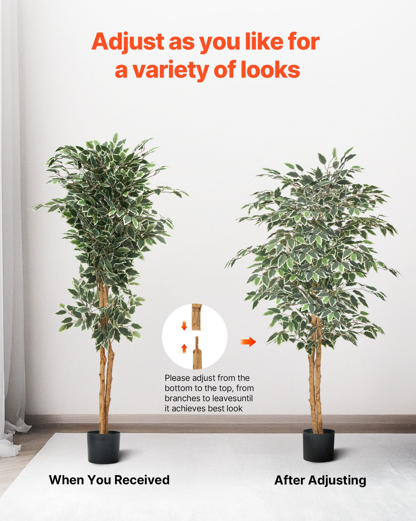 VEVOR 150cm Artificial Ficus Tree Tall Faux Plant with Pot for Indoor Decor