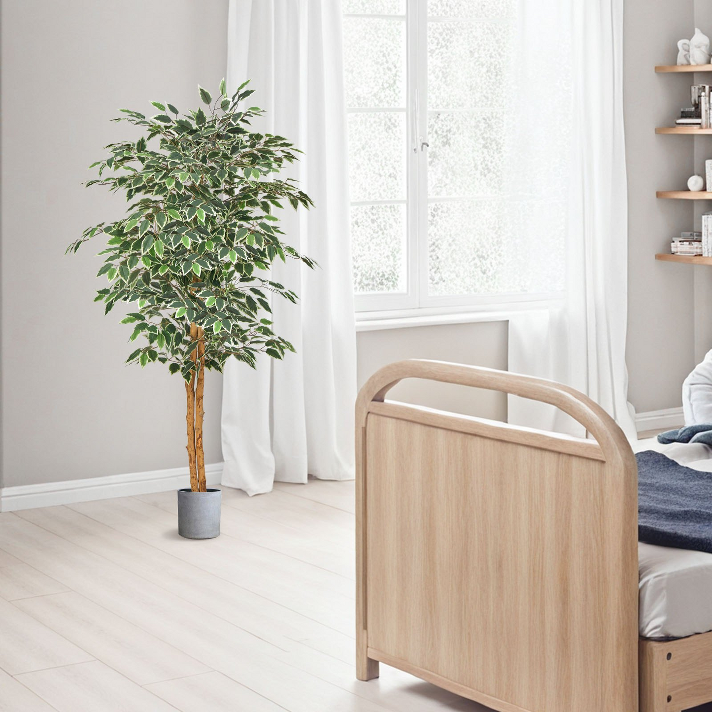 VEVOR 150cm Artificial Ficus Tree Tall Faux Plant with Pot for Indoor Decor