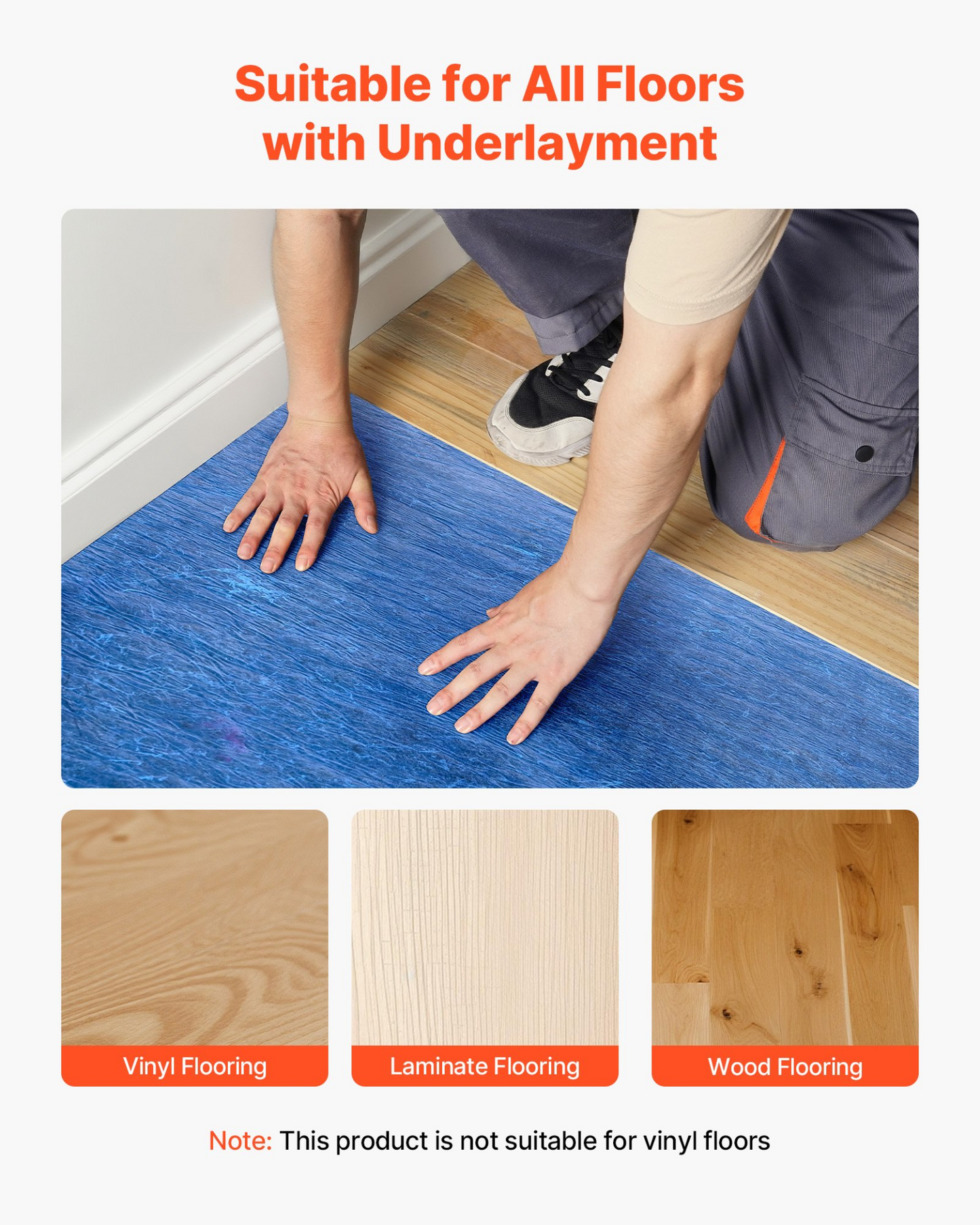 VEVOR Floor Underlayment 37.2 m² 3mm Recycled Fiber Sound/Vapor Barrier Blue