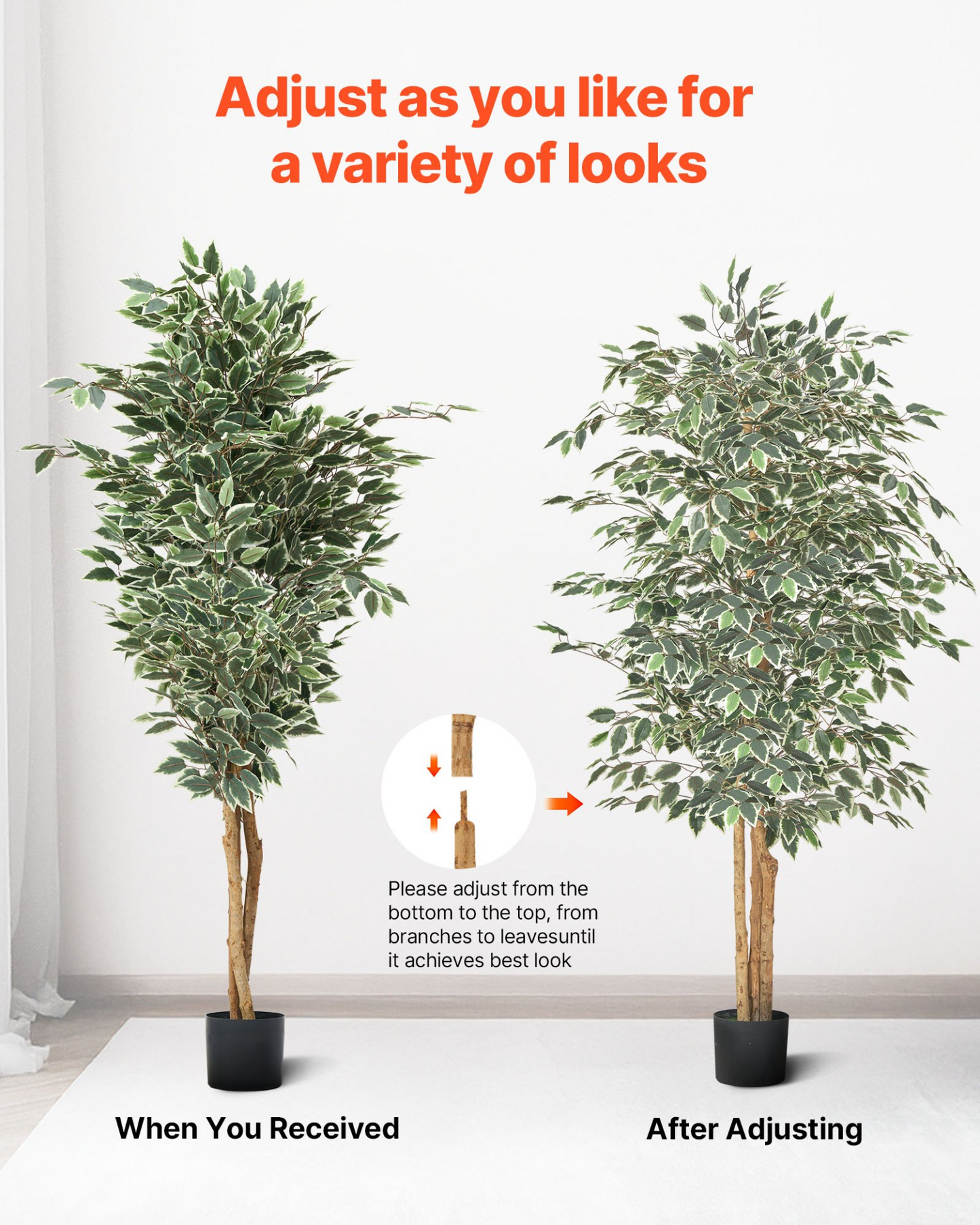 VEVOR 180cm Artificial Ficus Tree Tall Faux Plant with Pot for Indoor Decor