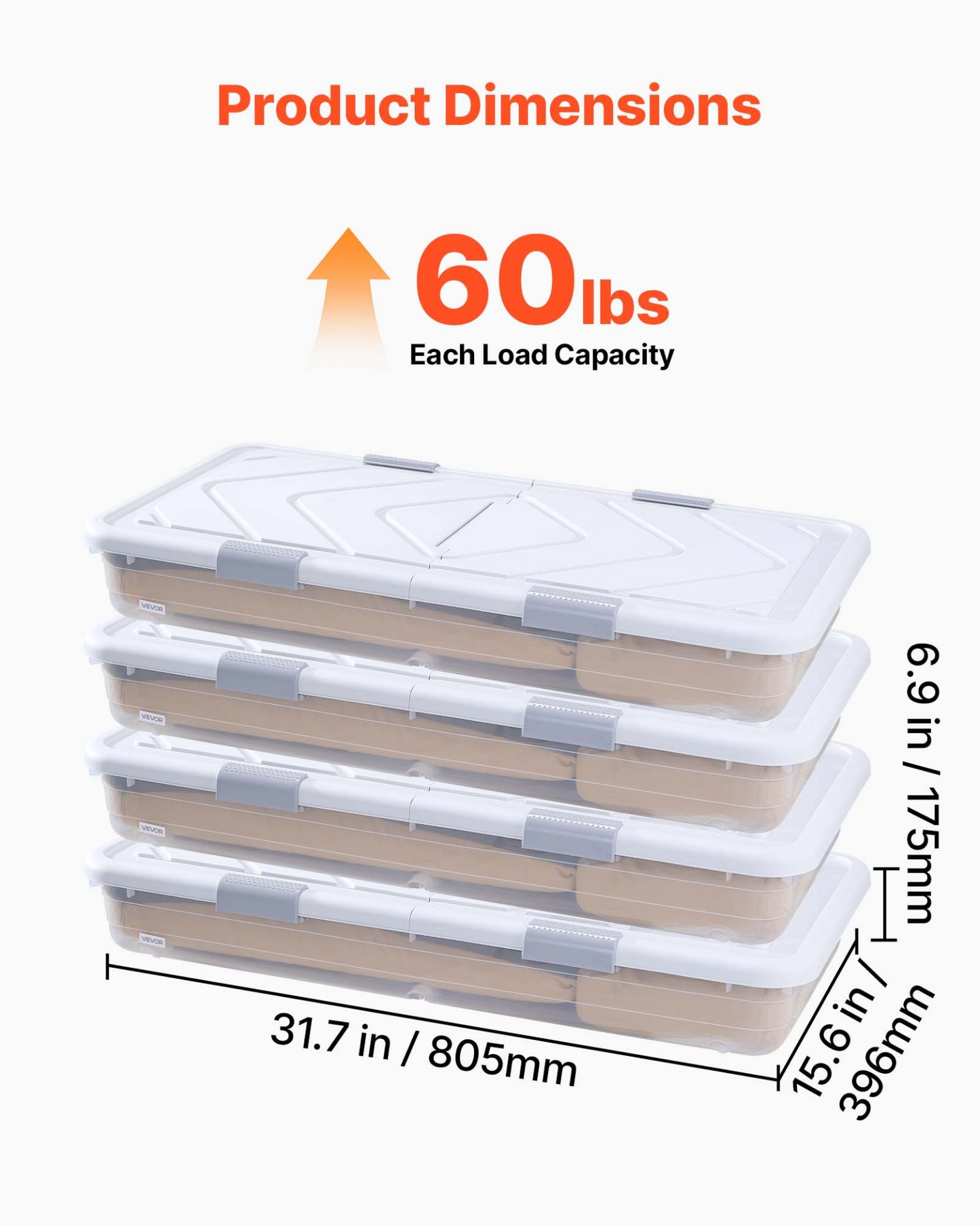 VEVOR Under Bed Storage with Wheels 31.7x15.6x6.9 In Rolling Storage Bags 4 Pack