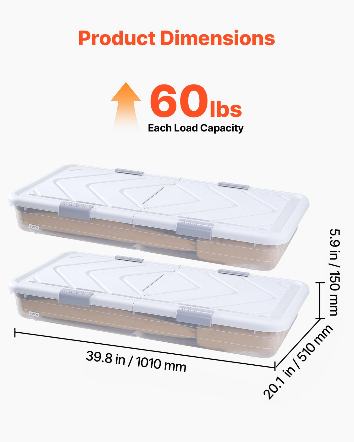 VEVOR Under Bed Storage with Wheels 39.8x20.1x5.9 In Rolling Storage Bags 2 Pack