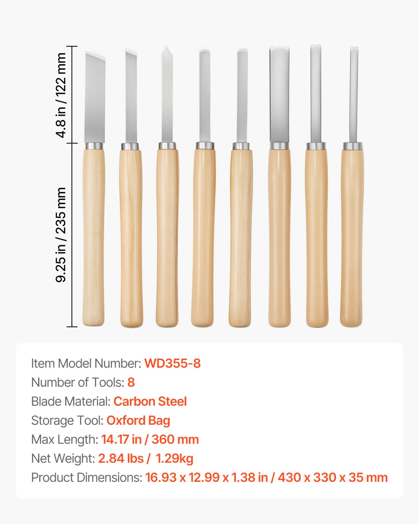 VEVOR 8PCS Wood Lathe Chisel Set Woodturning Tools Steel Blades Lathe Finisher