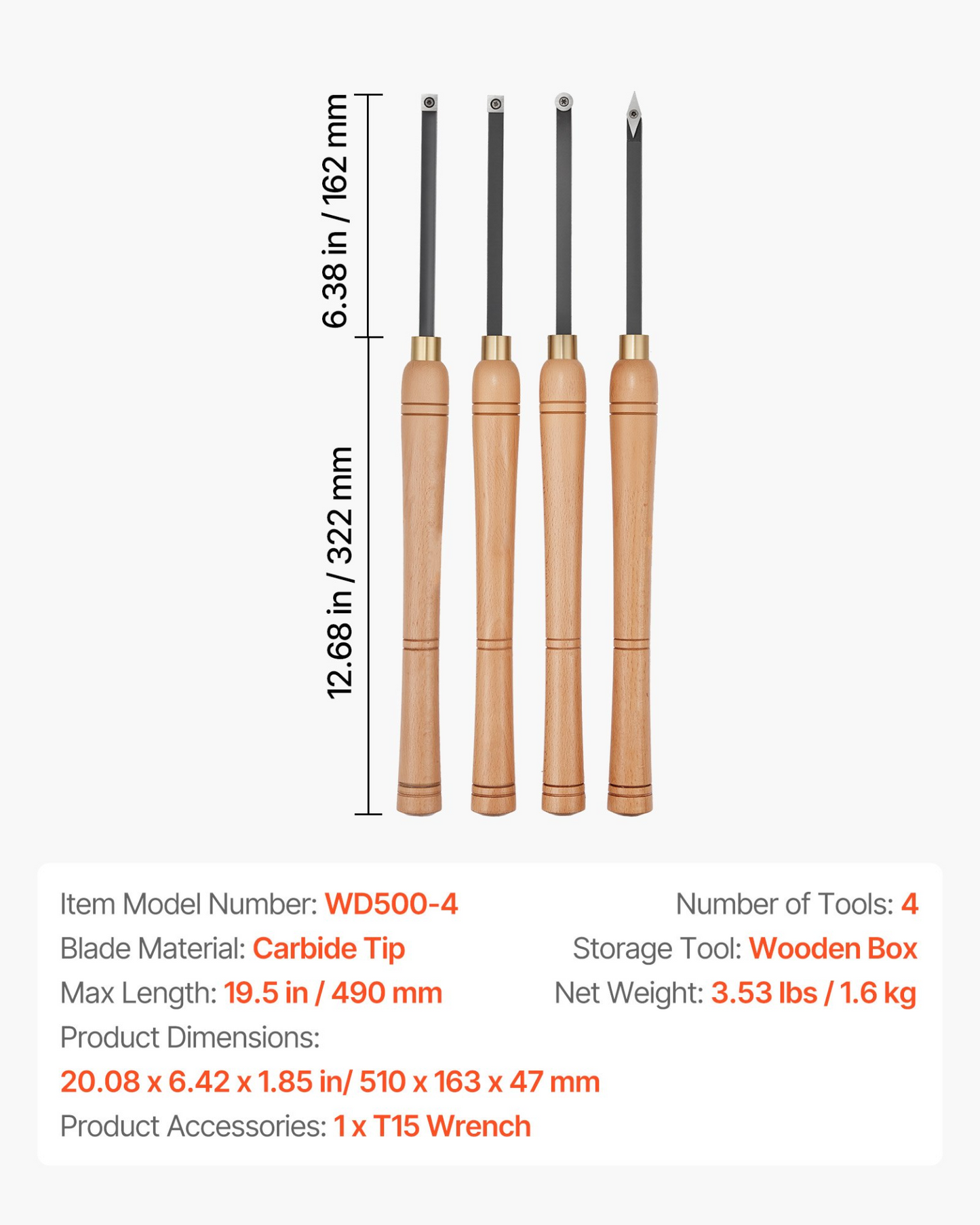 VEVOR 4PCS Wood Lathe Chisel Set HSS Turning Tools Storage Box Lathe Finisher