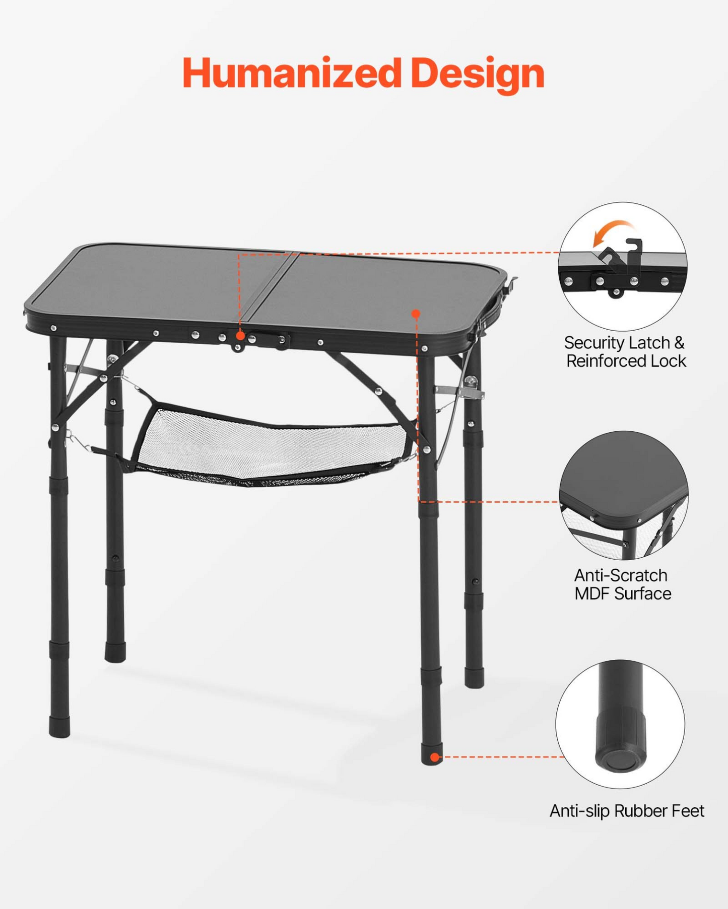 VEVOR 60cm Folding Portable Camping Table Aluminum Picnic Table Indoor Outdoor