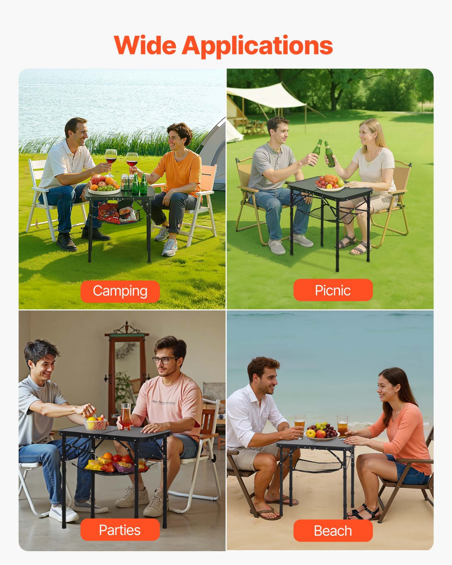 VEVOR 60cm Folding Portable Camping Table Aluminum Picnic Table Indoor Outdoor