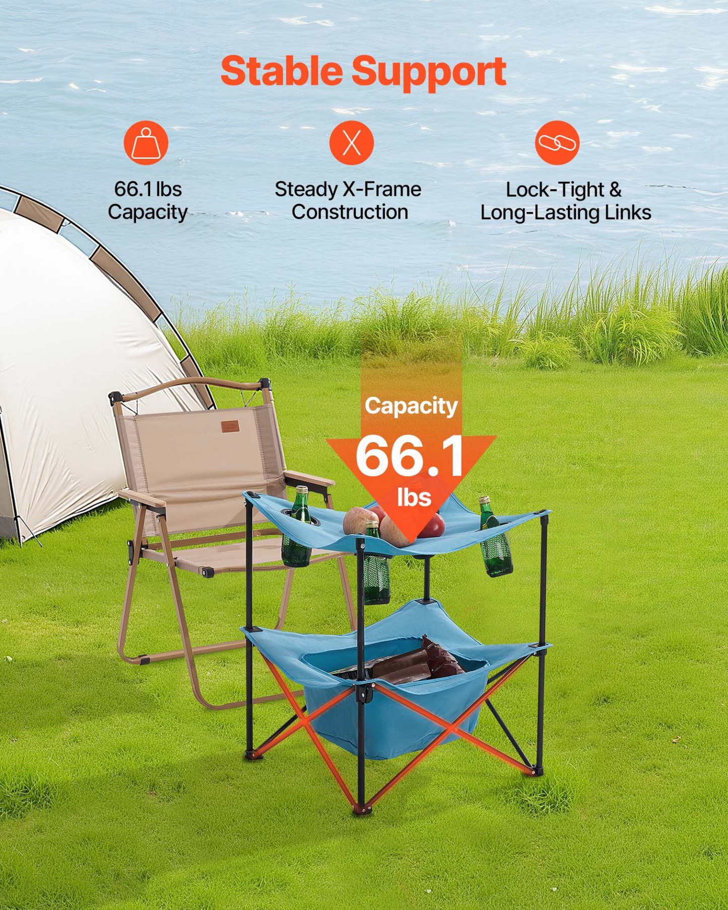 VEVOR Folding Portable Camping Table Oxford Outdoor SquareTable 4 Cup Holders