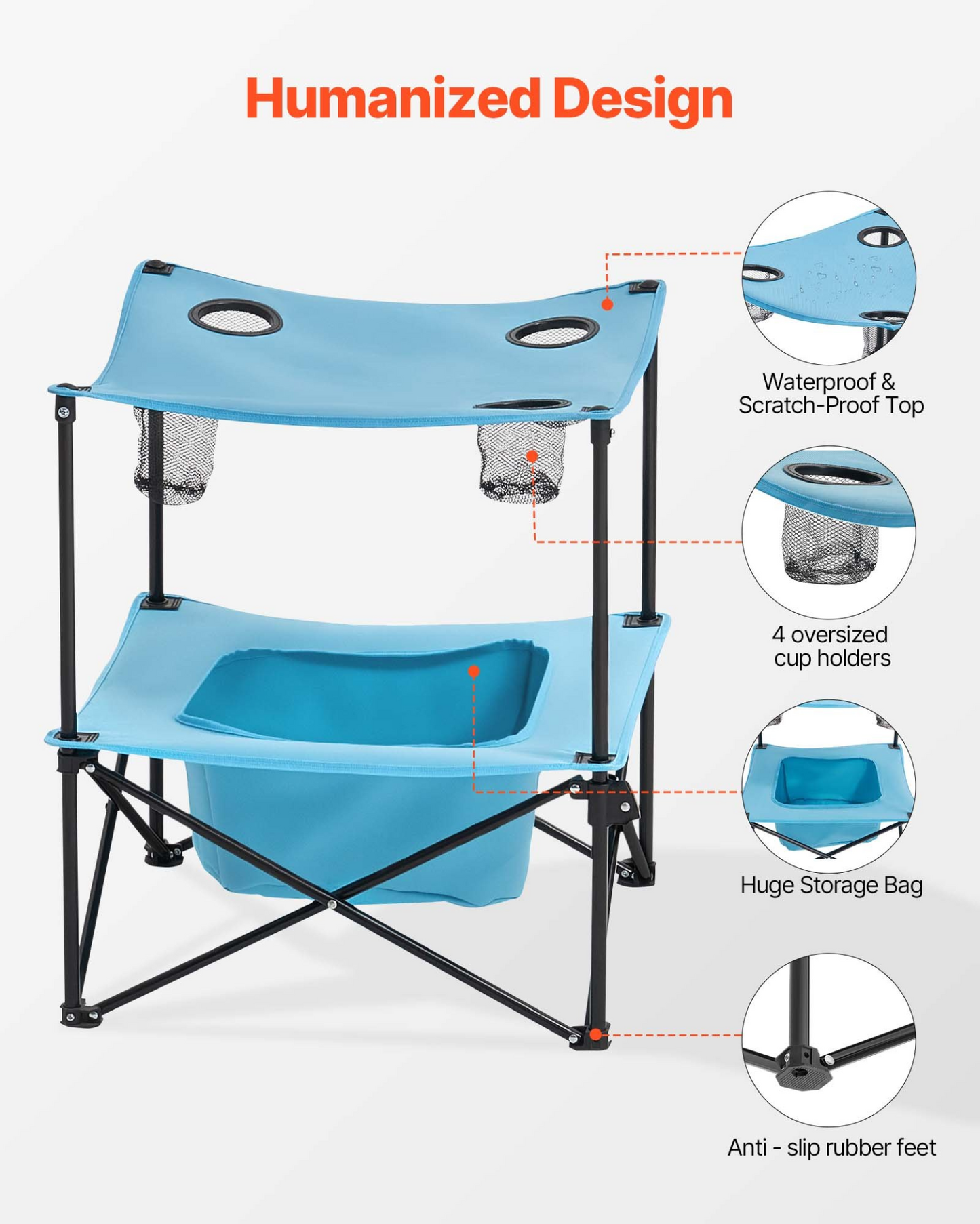 VEVOR Folding Portable Camping Table Oxford Outdoor SquareTable 4 Cup Holders