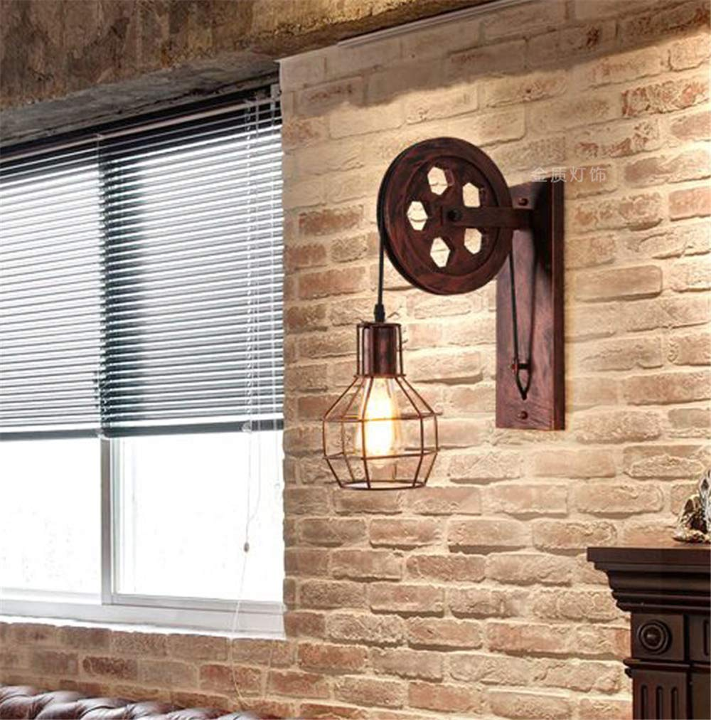 Retro Vintage Pulley Light Shade Wheel Ceiling Lifting Industrial UK~2690