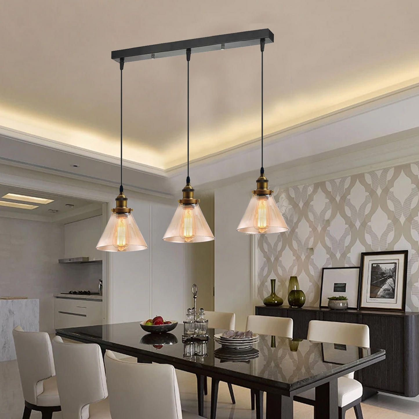 Industrial Retro Pendant Light Suspended Cluster Lights Style Glass Lamp Shade~2605