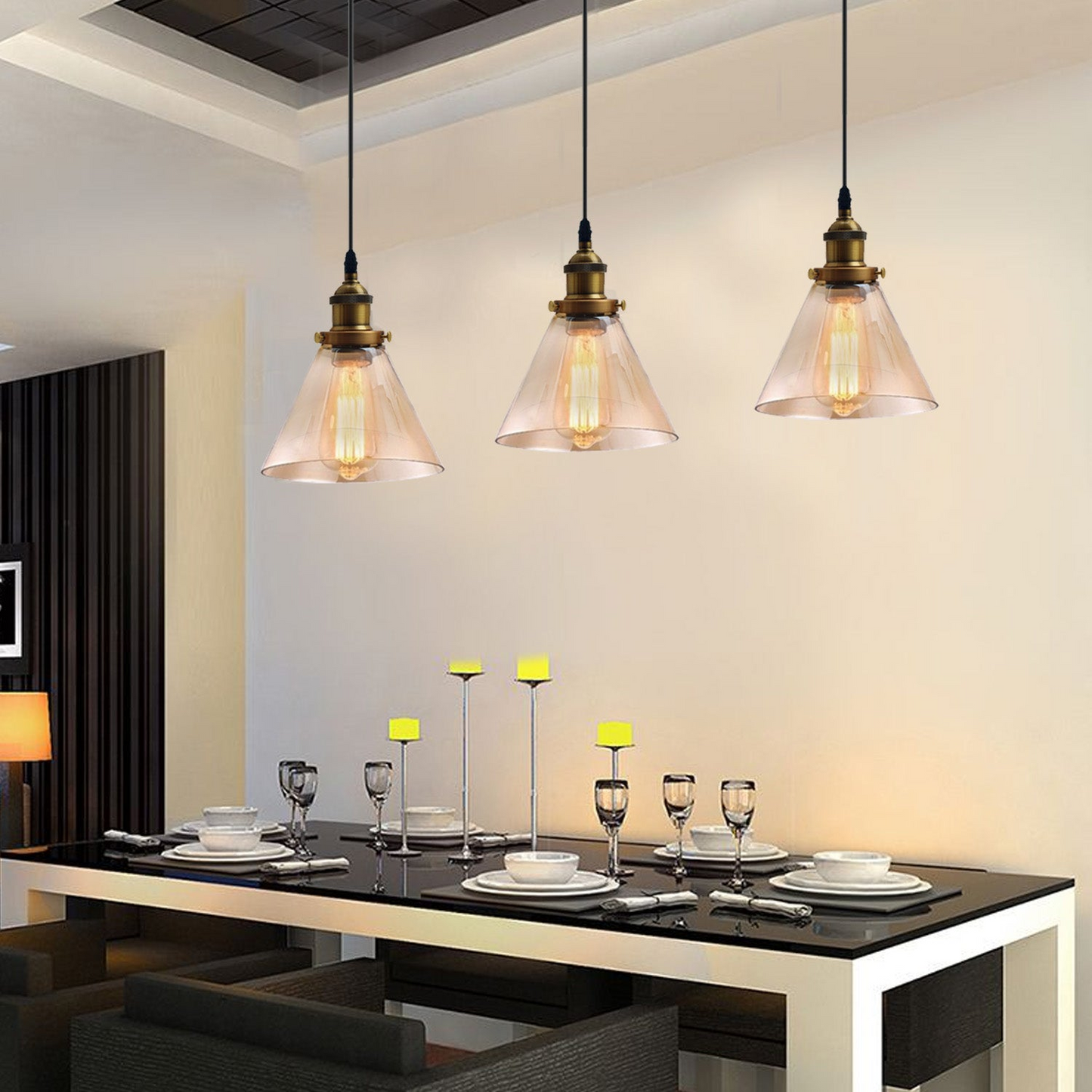 Industrial Retro Pendant Light Suspended Cluster Lights Style Glass Lamp Shade~2605