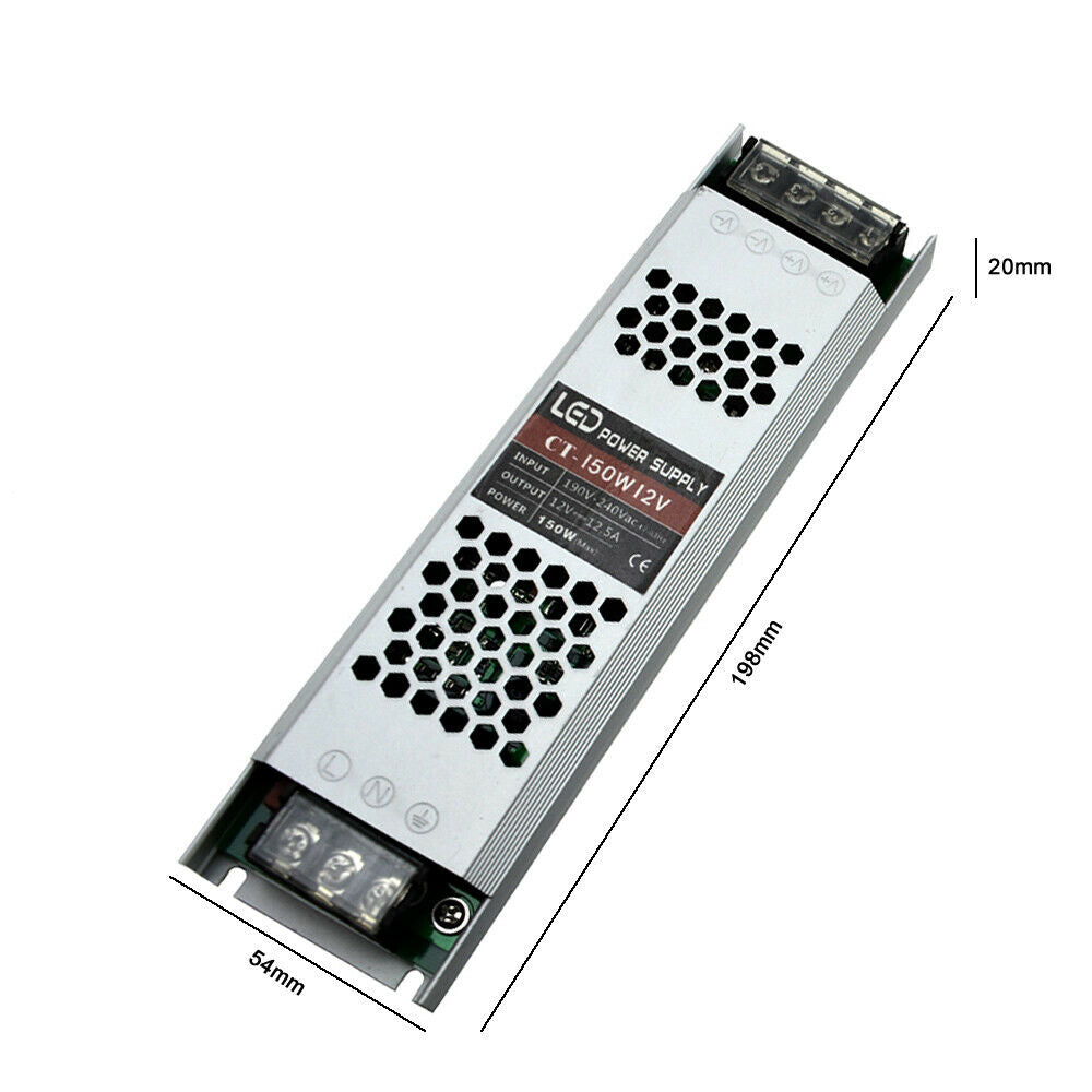 LED Driver 12V 150W Power Supply 190/240V AC to DC 12V 12.5 A Ultra Slim IP20~2356