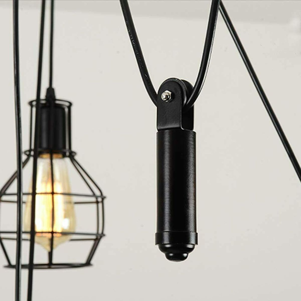 Black Spider Chandelier with Wire Cage 6 Out Let Pendant Light ~2018