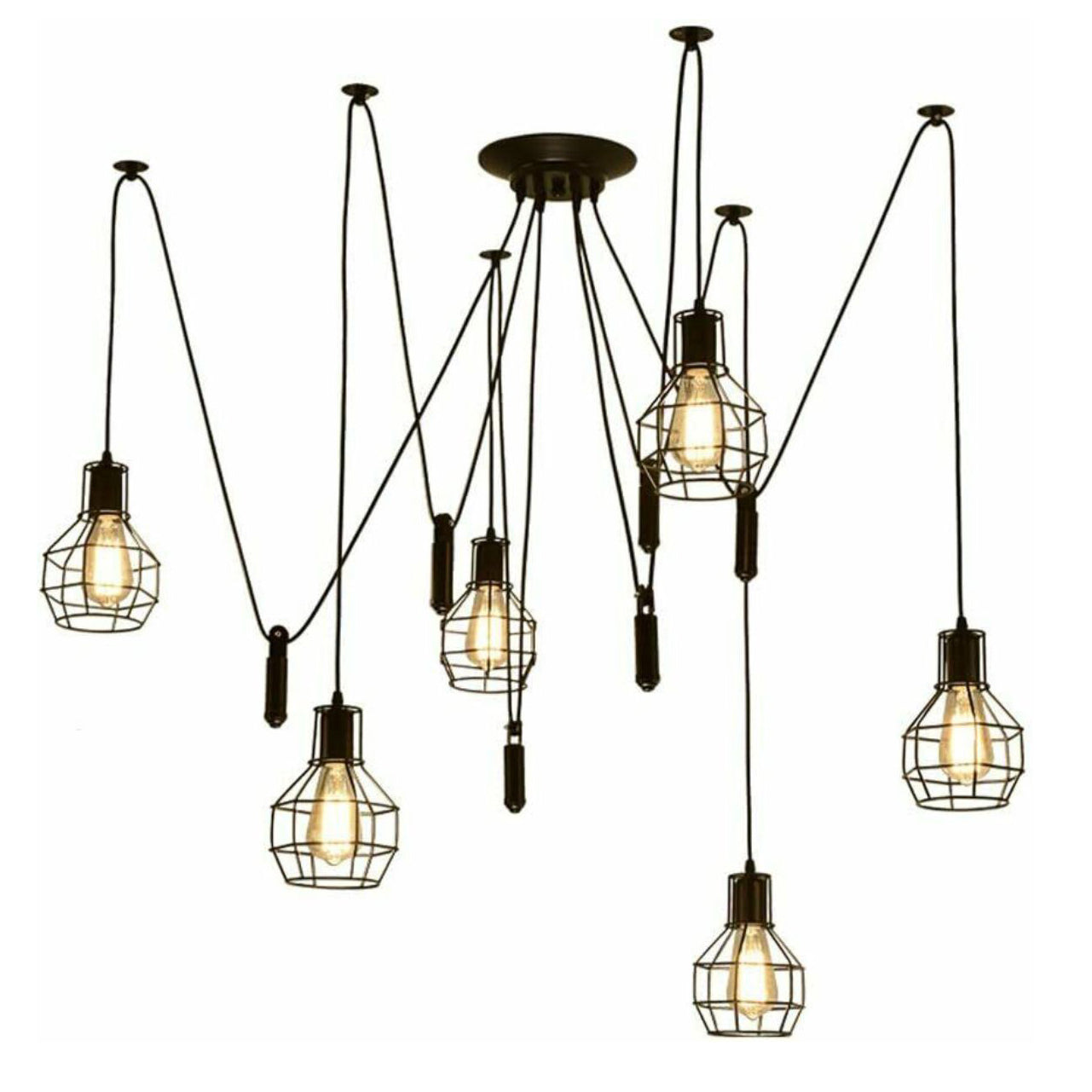 Black Spider Chandelier with Wire Cage 6 Out Let Pendant Light ~2018