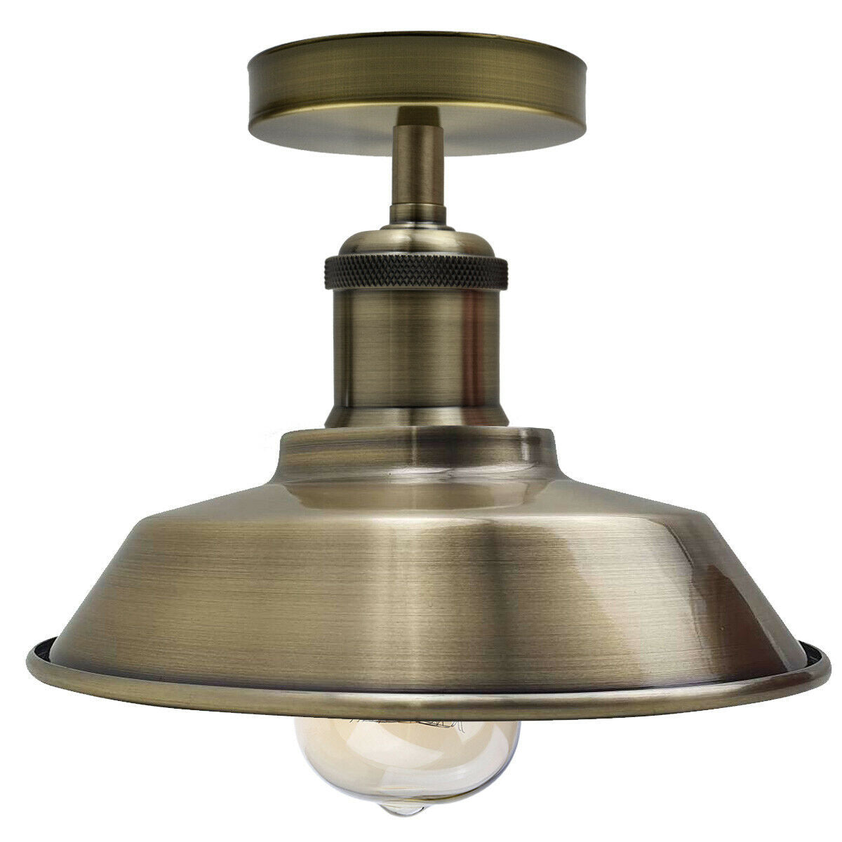 Ceiling Light Retro Flush Mount Ceiling Barn Slotted Lamp Shade Fitting Green Brass E27 holder uk~1926