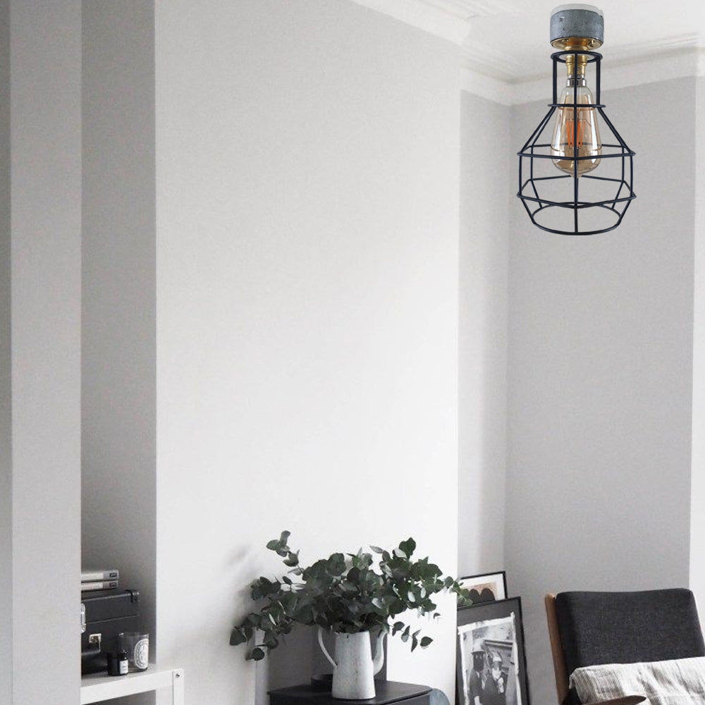 Industrial Lighting Ceiling and Wall Iron Pipe Cage Light ~1579