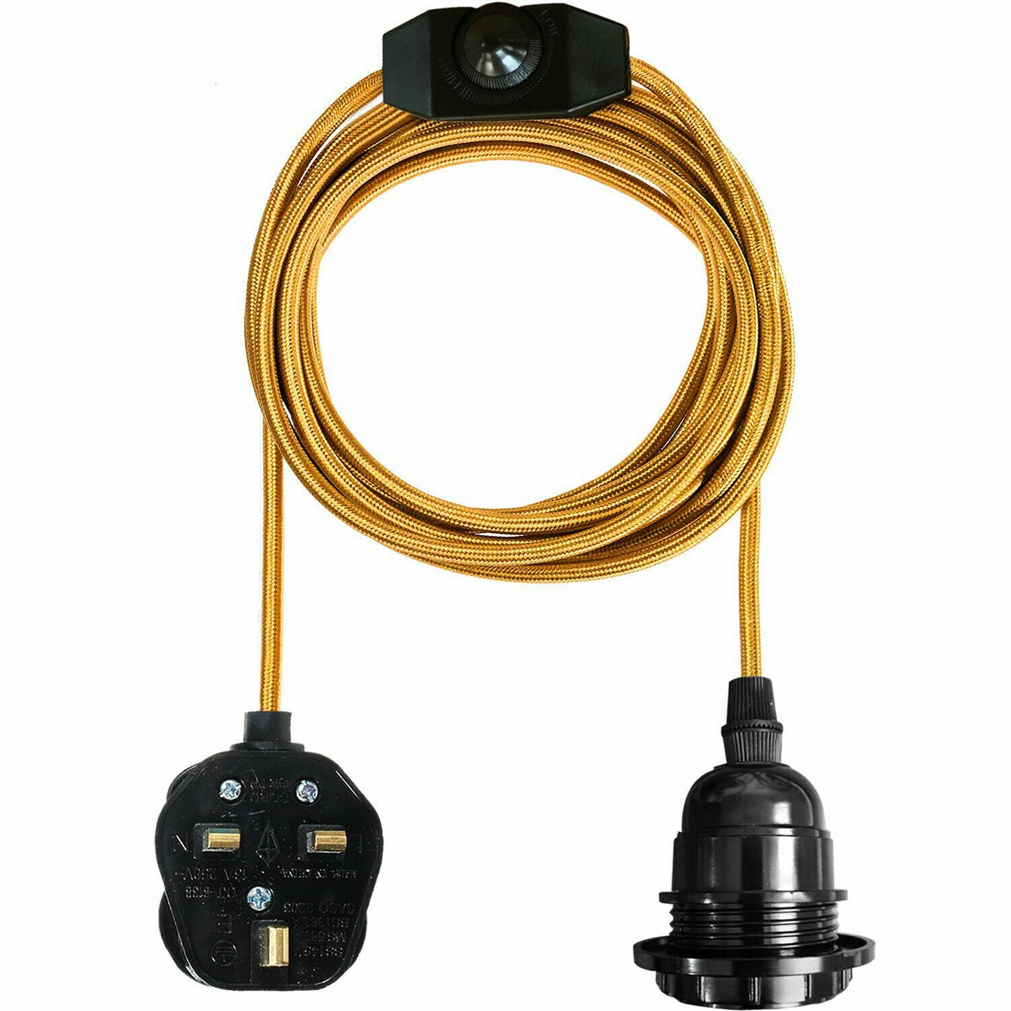 4M Fabric Flex Cable UK Plug In Pendant Lamp Set E27 Bulb Holder ~3749