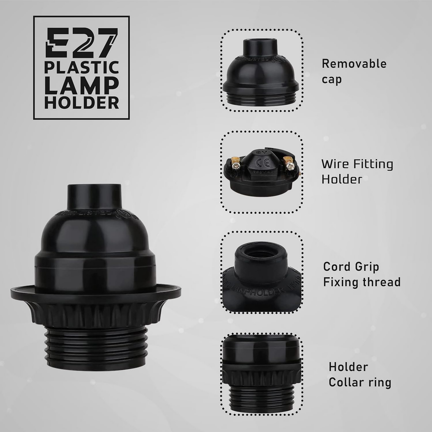 Black Bakelite Plain E27 Screw Light bulb holder with Ring ~2987