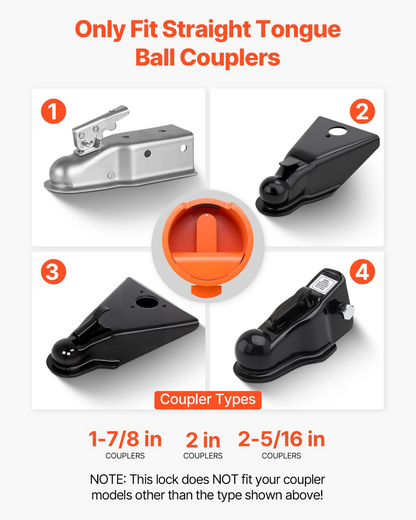 VEVOR Trailer Lock Fits 1-7/8 & 2 & 2-5/16 in Straight Tongue Ball Couplers