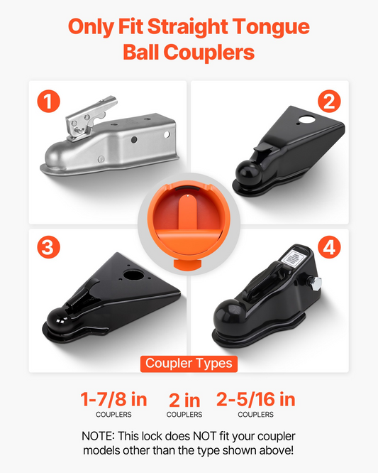 VEVOR Trailer Lock Fits 1-7/8 & 2 & 2-5/16 in Straight Tongue Ball Couplers