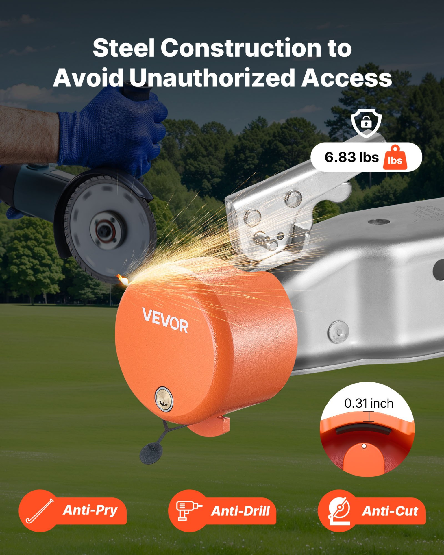 VEVOR Trailer Lock Fits 1-7/8 & 2 & 2-5/16 in Straight Tongue Ball Couplers